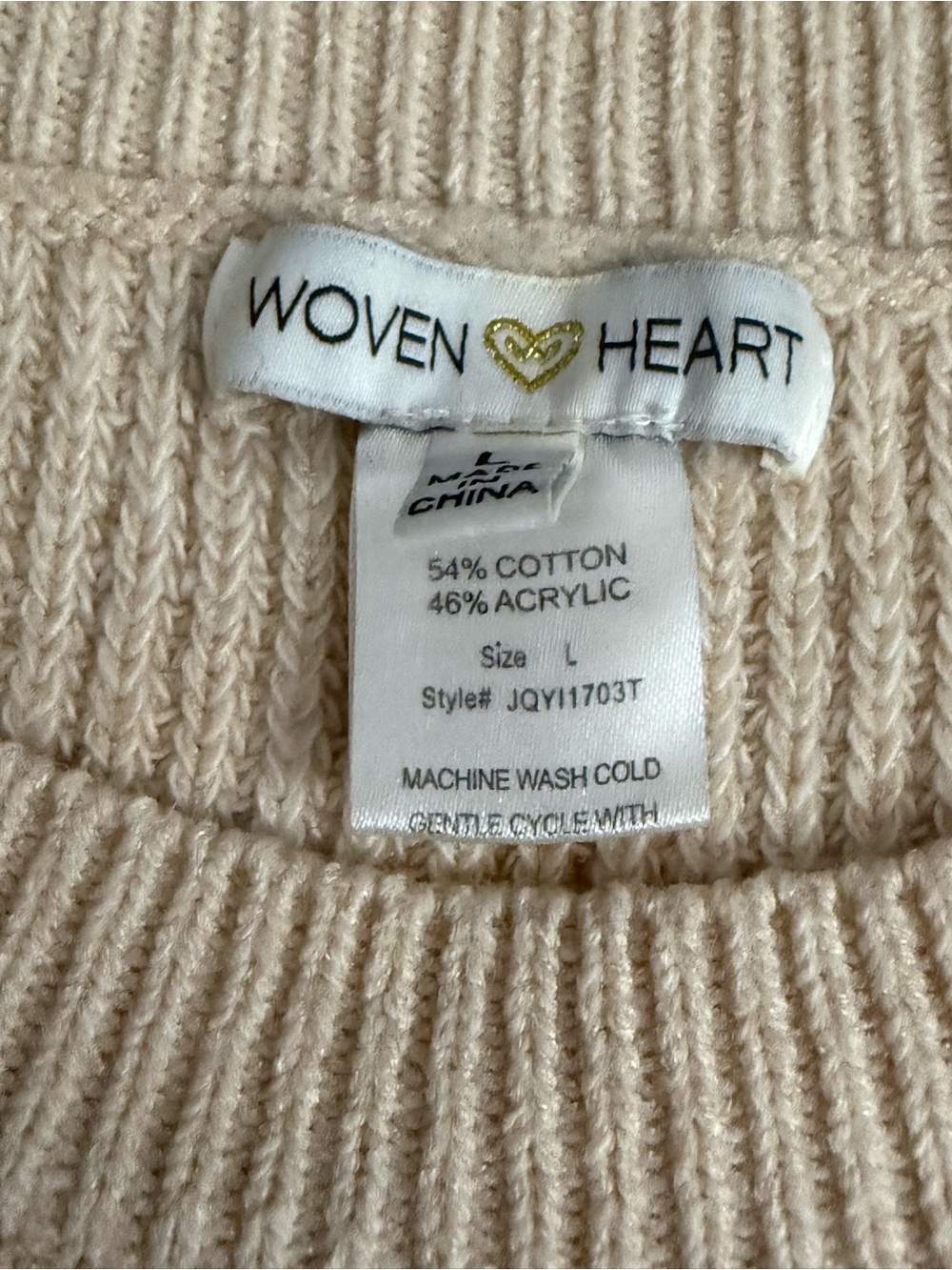 Woven Heart Cream Crewneck Sweater with Red Rose Embroidery - Picture 4 of 7